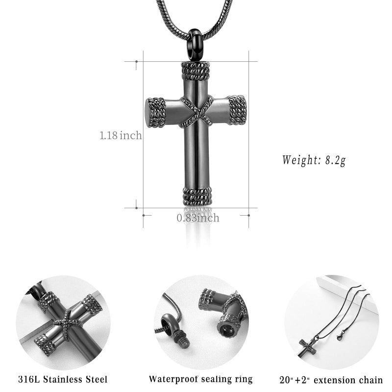 Minicremation Rope Winding Cross Cremation Ashes Urn Pendant Necklace Memorial Keepsake Jewelry Lordâ€™s Prayer Cross Ashes Necklaces (Black) - Image 2